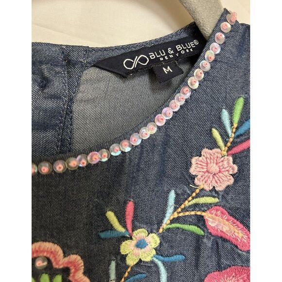 Blu And Blue New York Girls Denim Embroidered & Bead Dress Size M 7-8 Beautiful - Picture 4 of 6